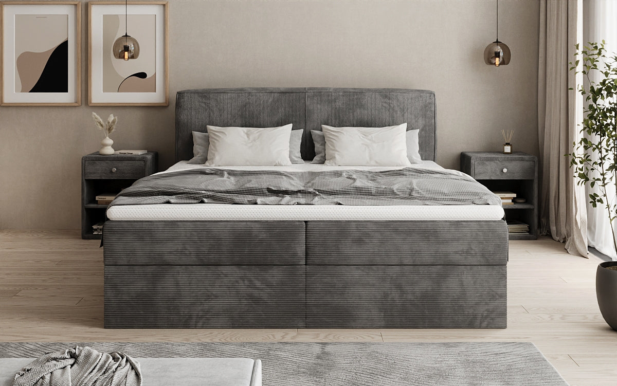 Box spring bed Marea in Corduroy with storage space