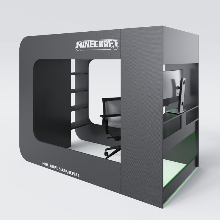 Minecraft Gaming Loft Bed "BaseCamp XL" with Desk & Shelf
