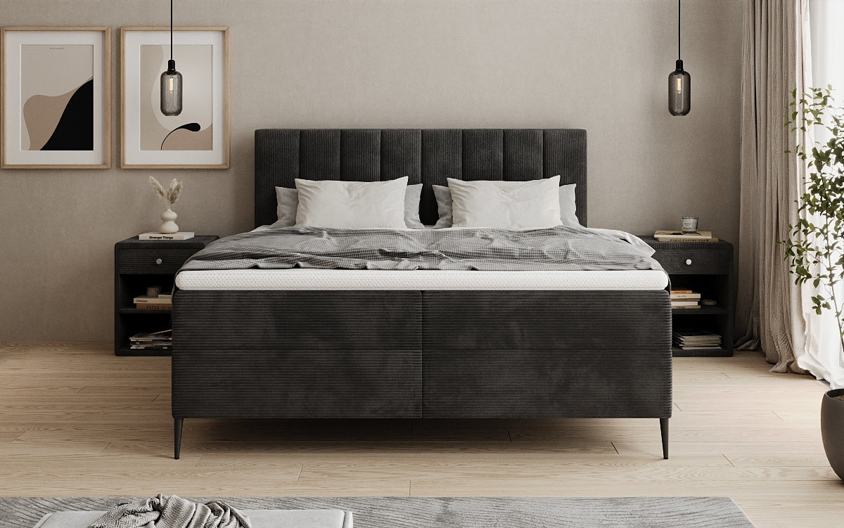 Lucca box spring bed in Corduroy with storage and legs
