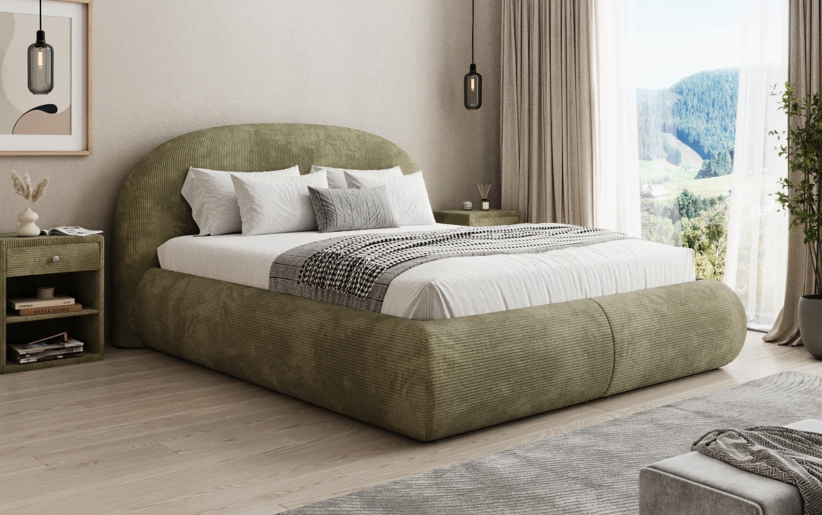 Designer upholstered bed Loop in Corduroy with storage space