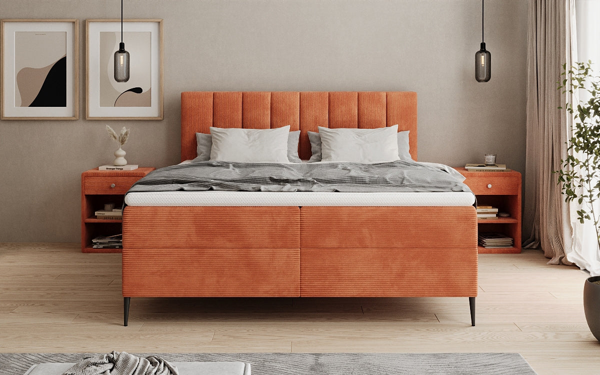 Lucca box spring bed in Corduroy with storage and legs