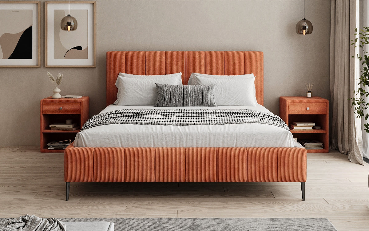 Designer upholstered bed Astrid in Corduroy with storage space