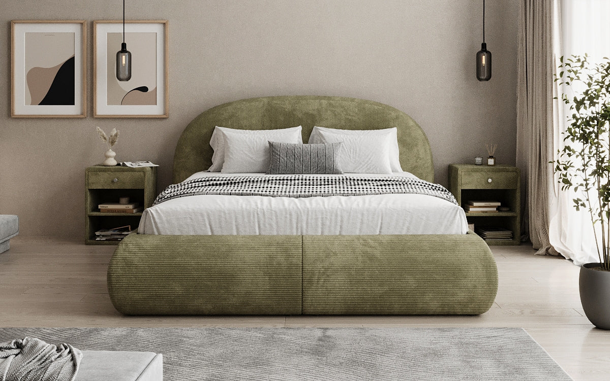 Designer upholstered bed Loop in Corduroy with storage space