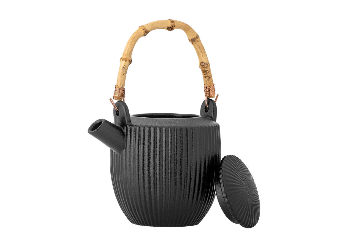 Teapot Beni – black stoneware with bamboo handle