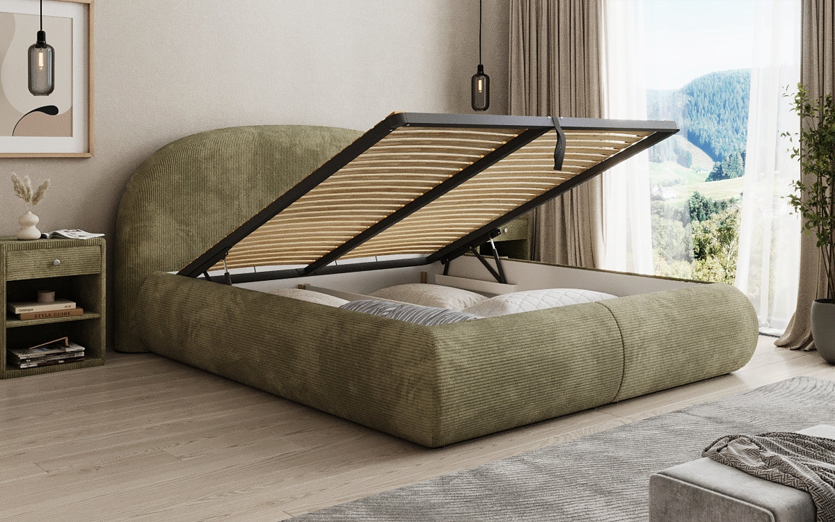 Designer upholstered bed Loop in Corduroy with storage space