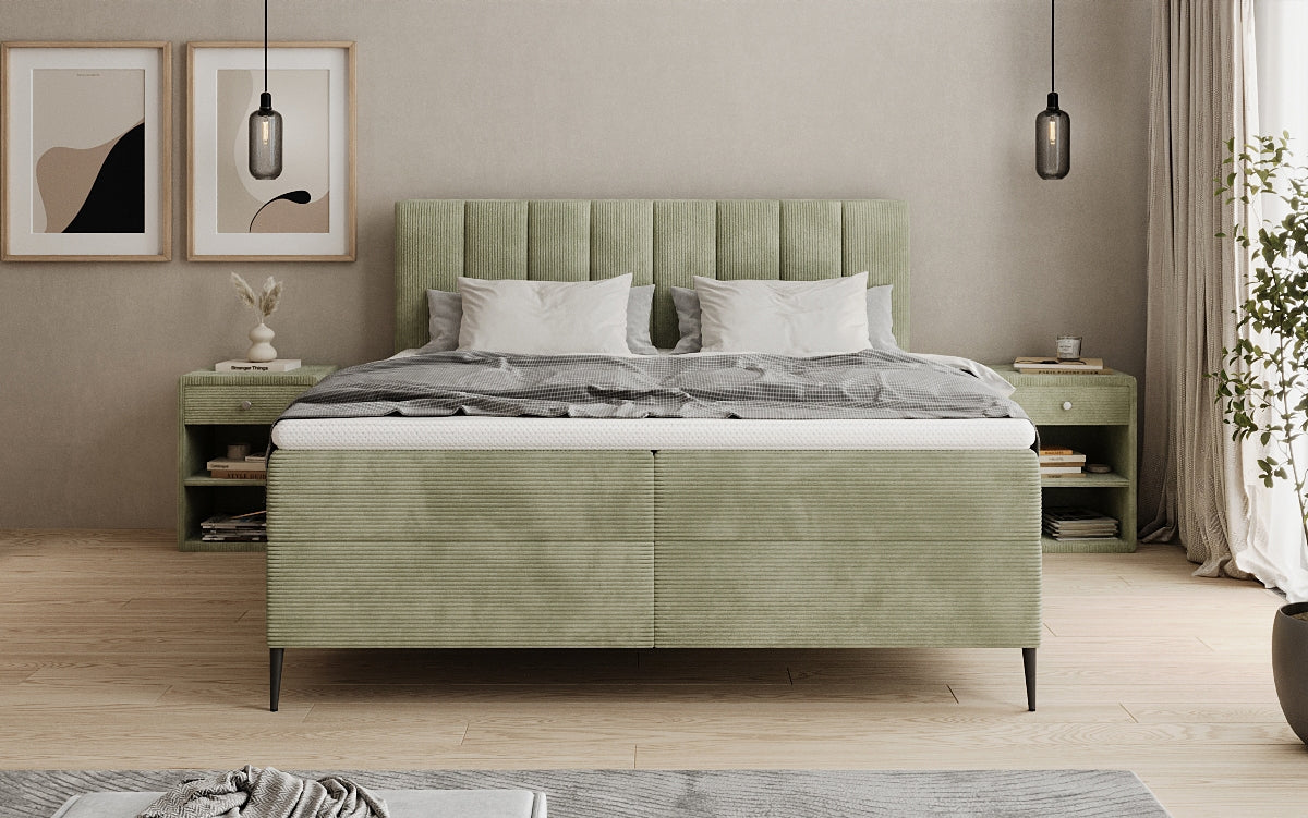 Lucca box spring bed in Corduroy with storage and legs