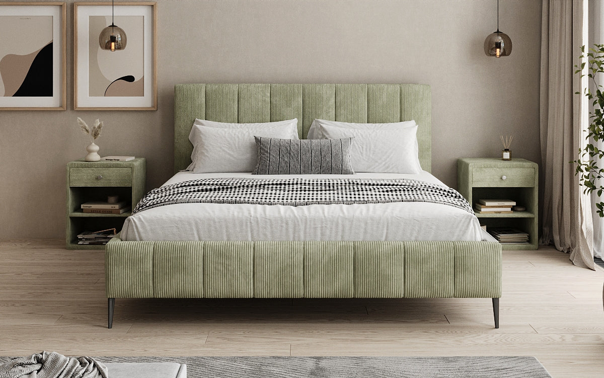 Designer upholstered bed Astrid in Corduroy with storage space
