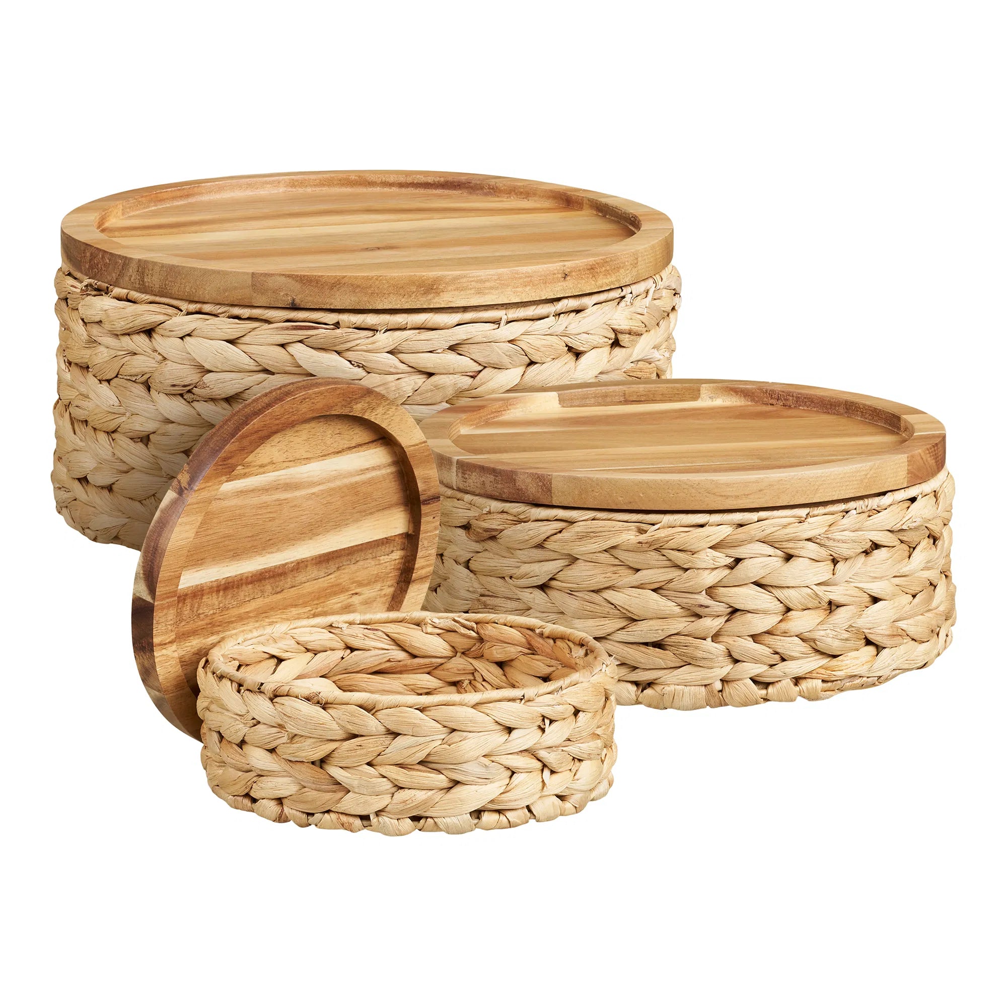 Storage Baskets Vardina - Made from Water Hyacinth with Lid (Set of 3)