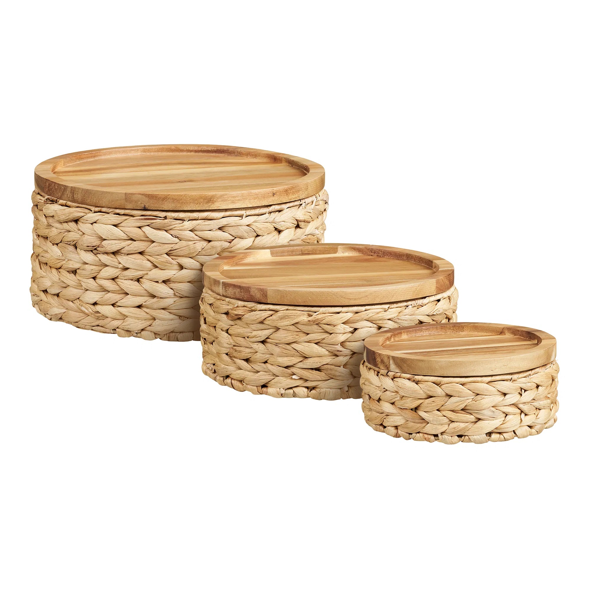 Storage Baskets Vardina - Made from Water Hyacinth with Lid (Set of 3)
