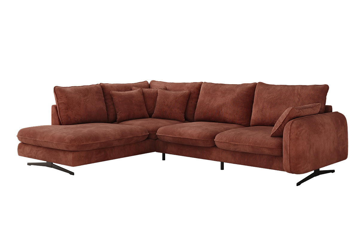 Designer corner sofa Laguna with metal feet in Corduroy