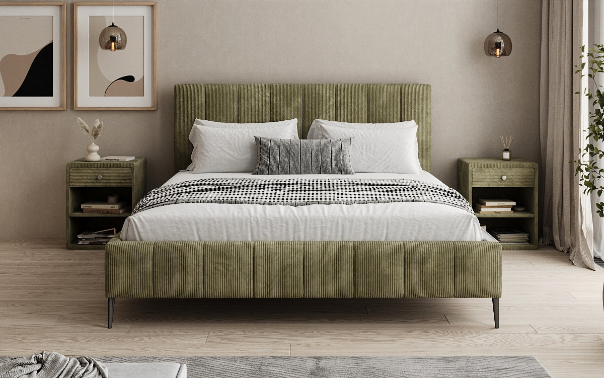 Designer upholstered bed Astrid in Corduroy with storage space
