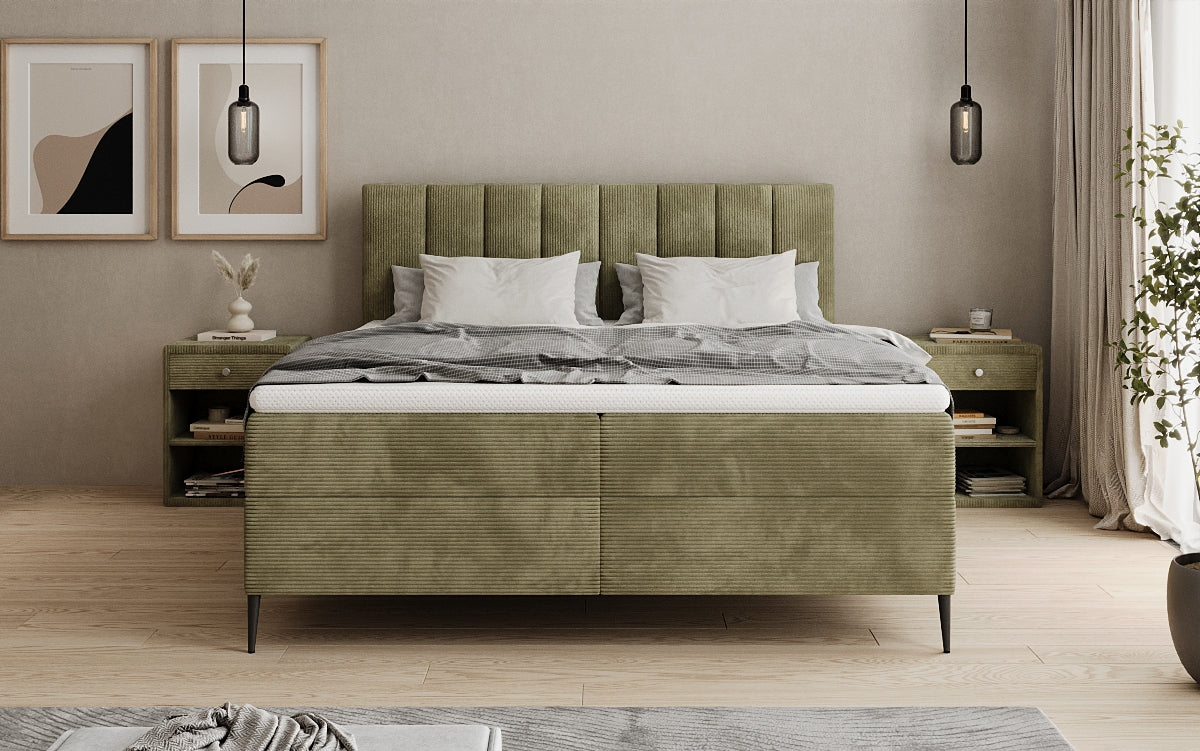 Lucca box spring bed in Corduroy with storage and legs