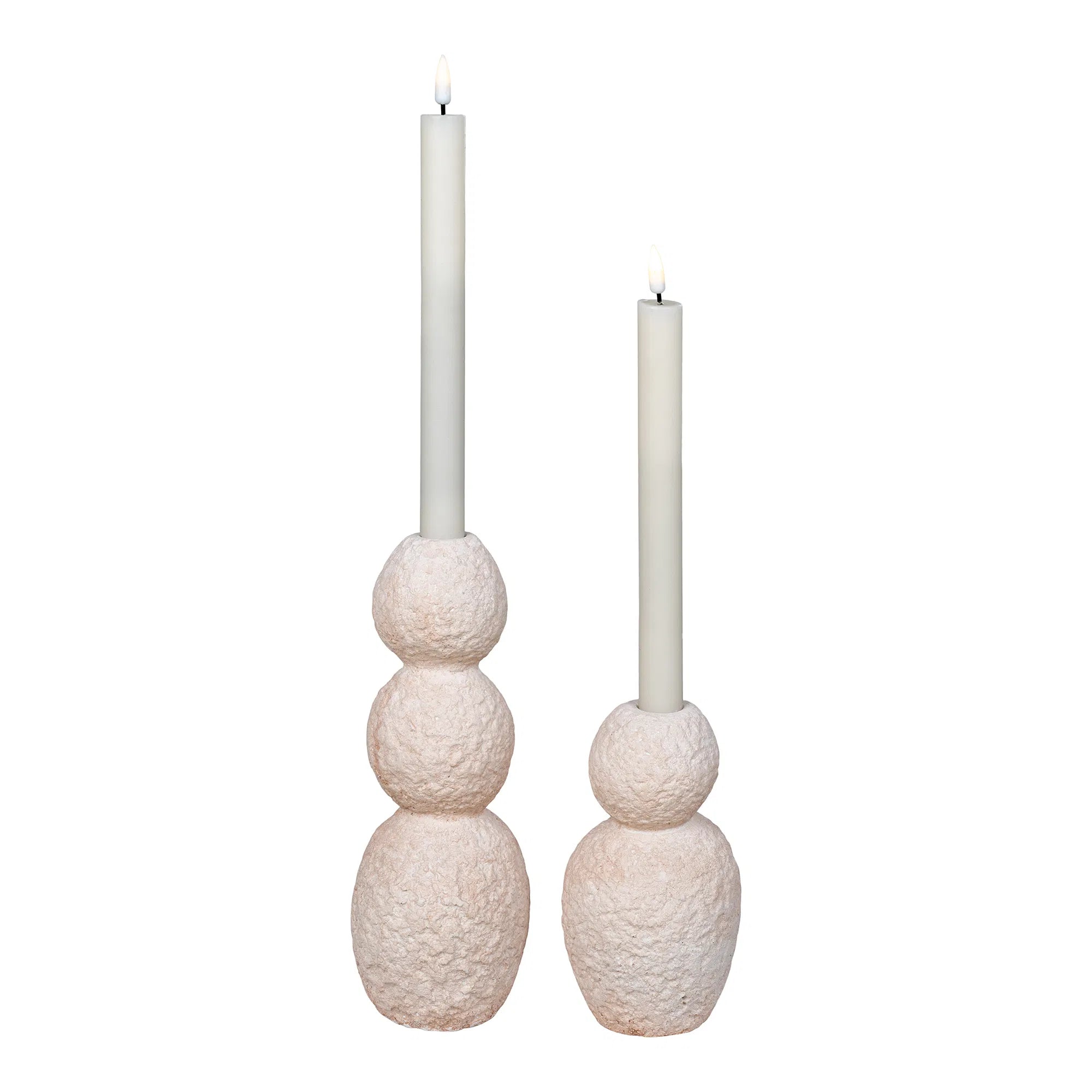 Candle holder set "Roccia Duo" – Cement in Beige
