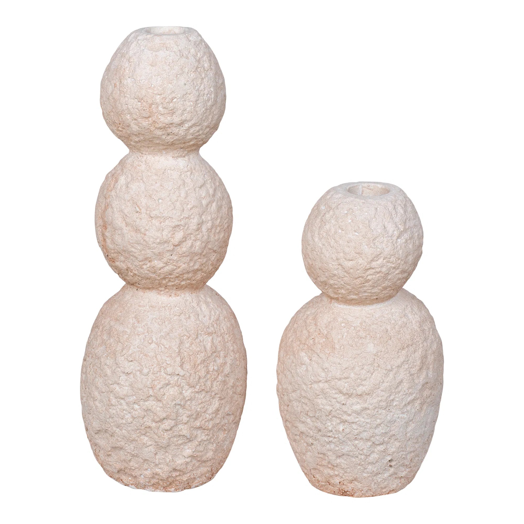 Candle holder set "Roccia Duo" – Cement in Beige
