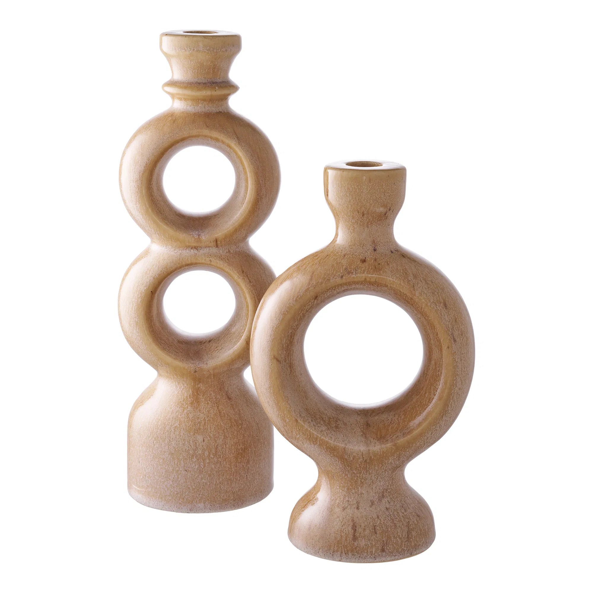 Candle holder set "Anello Duo" – Ceramic in Brown