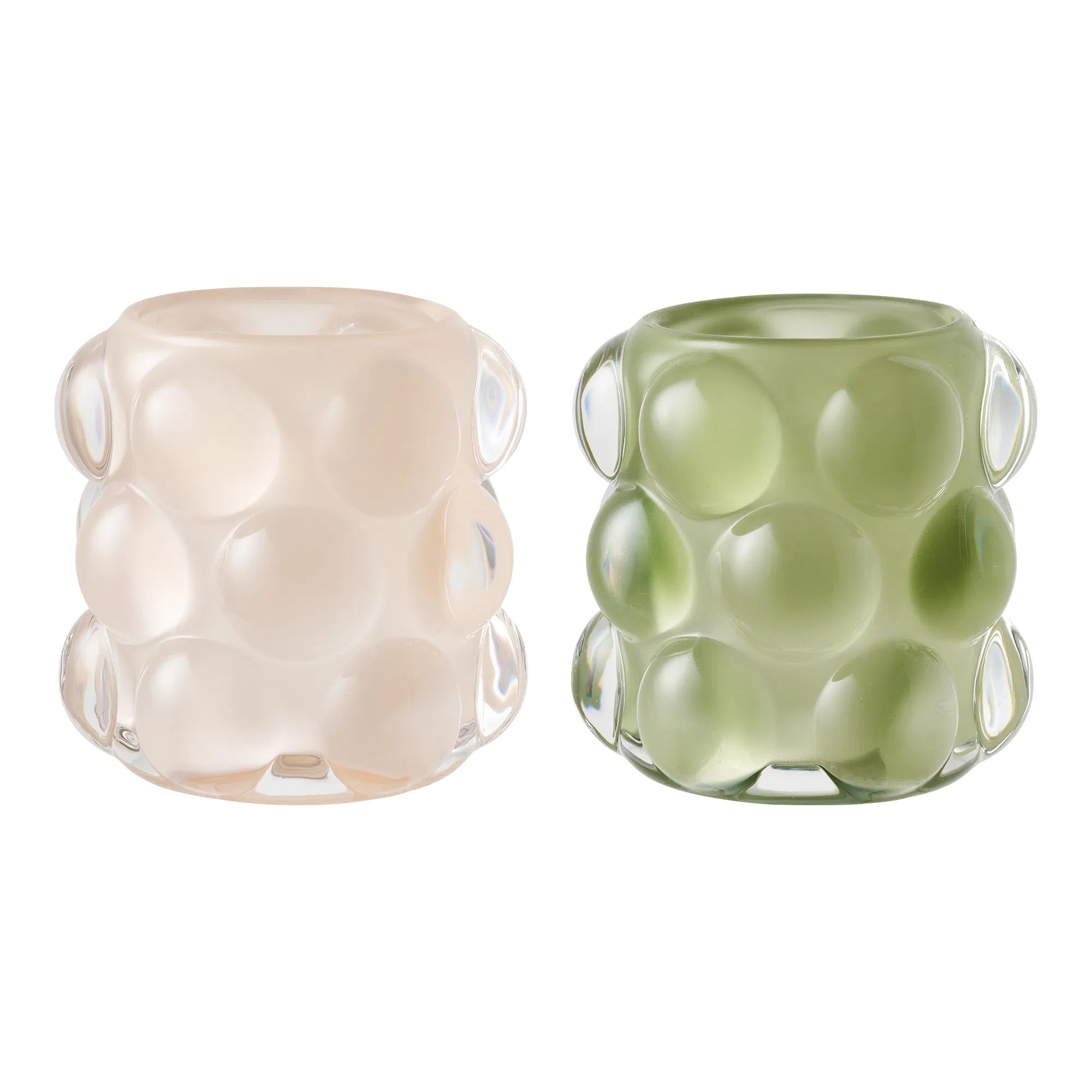 Candle holder set "Bolla Duo" – glass in Beige & Green (set of 2)