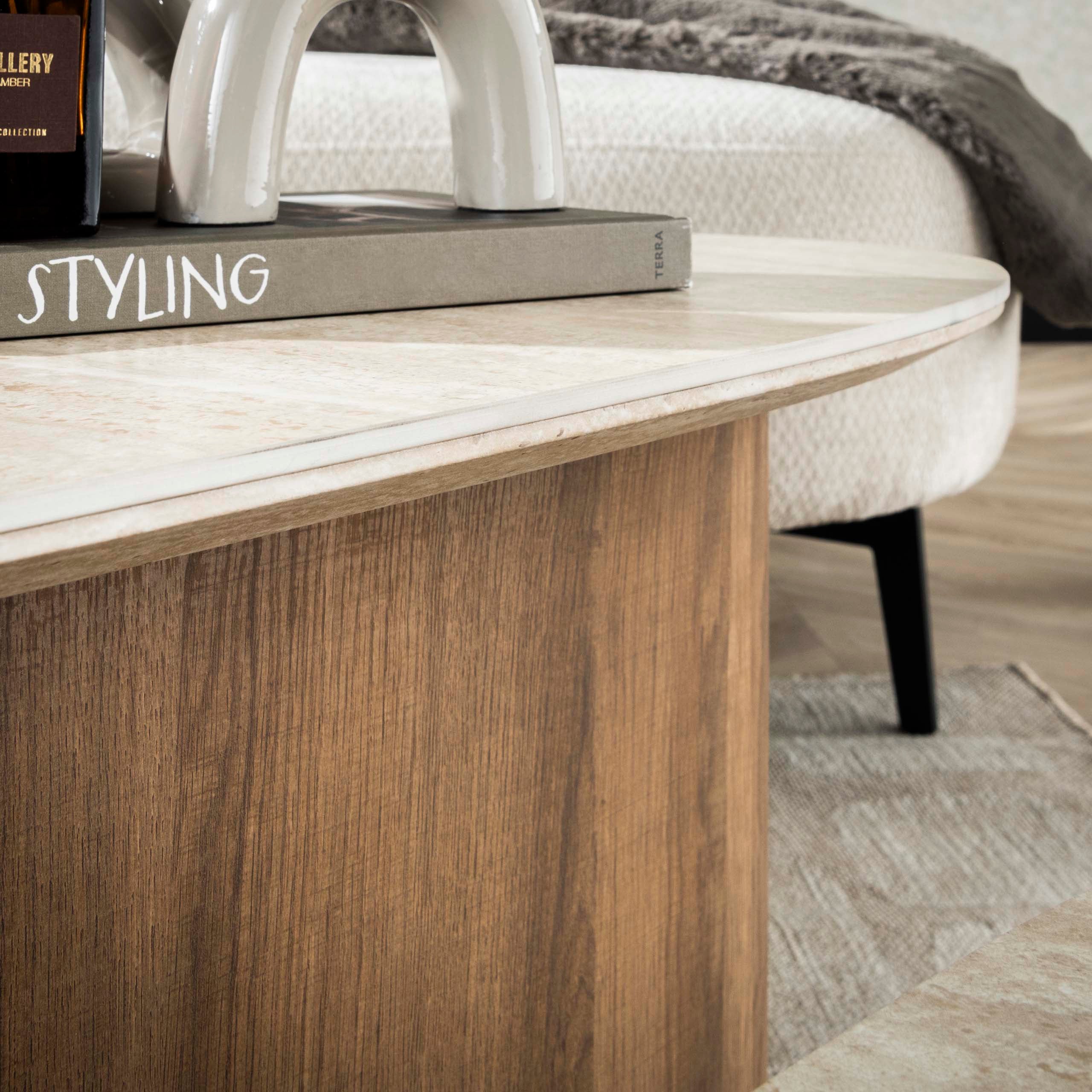 Couchtisch Sorelia - 2er Set mit Keramikplatte in Travertinoptik und dreieckiger Form