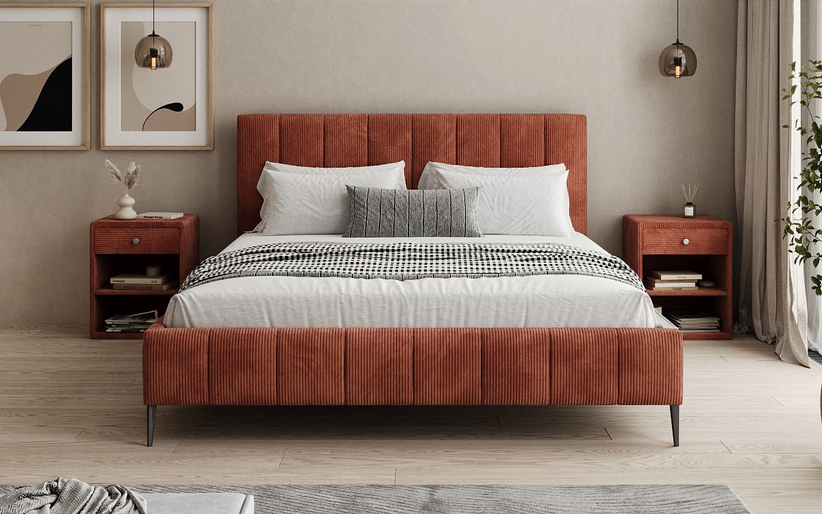 Designer upholstered bed Astrid in Corduroy with storage space