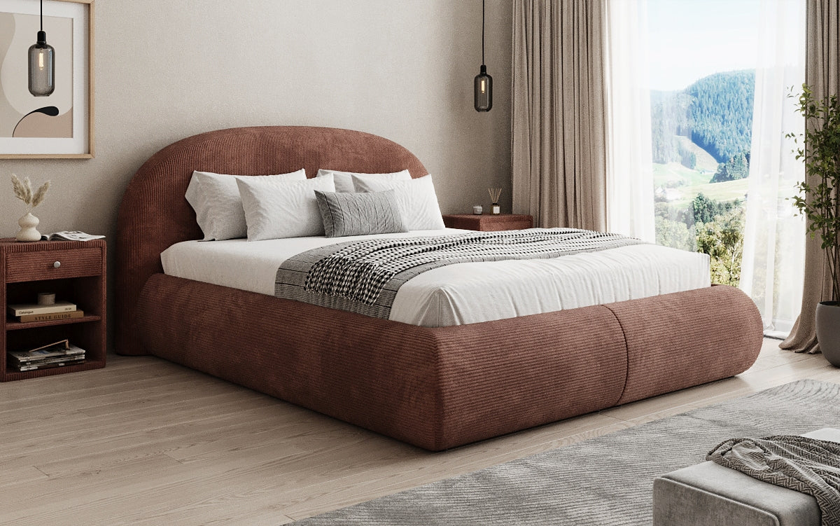 Designer upholstered bed Loop in Corduroy with storage space