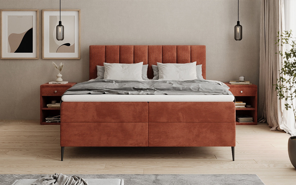 Lucca box spring bed in Corduroy with storage and legs