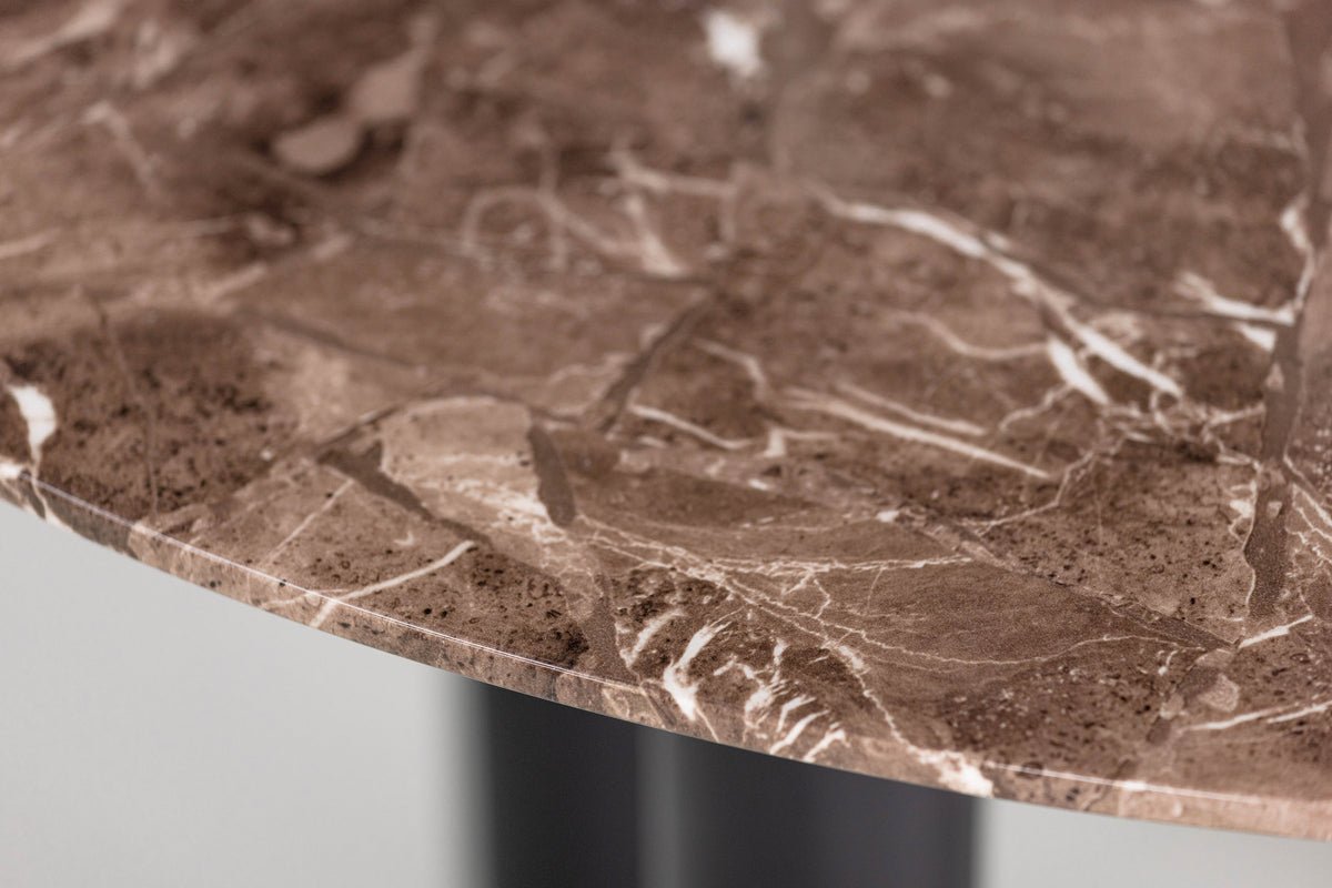 Esstisch Compa - runder Esstisch mit Metallbeinen und brauner Glasplatte