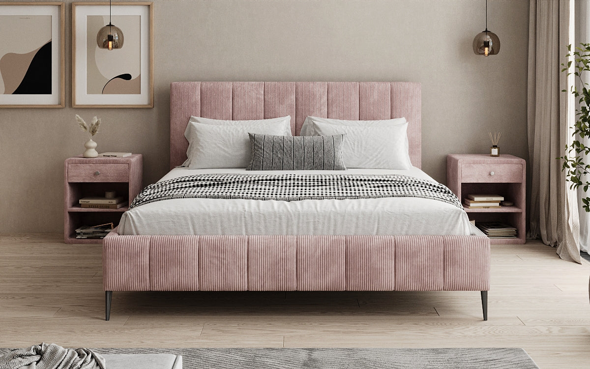 Designer upholstered bed Astrid in Corduroy with storage space