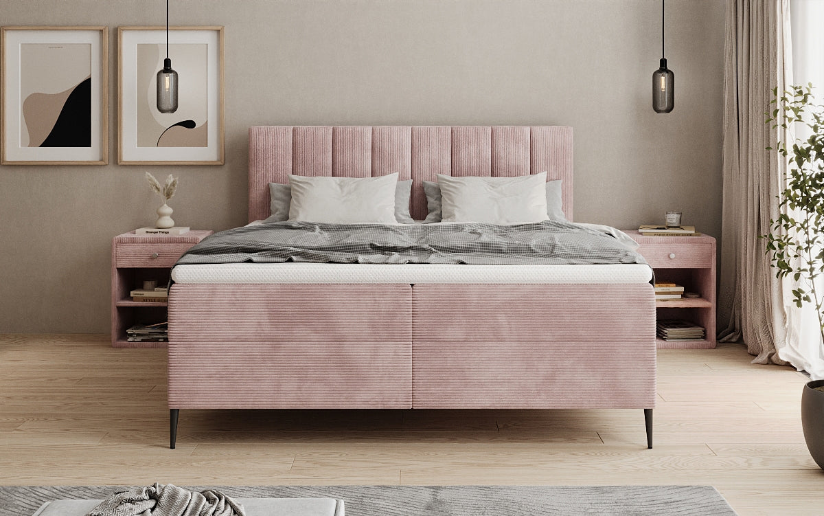 Lucca box spring bed in Corduroy with storage and legs
