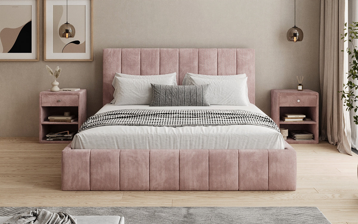 Designer upholstered bed Maja in Corduroy with storage