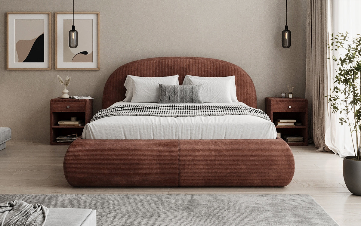 Designer upholstered bed Loop in Corduroy with storage space