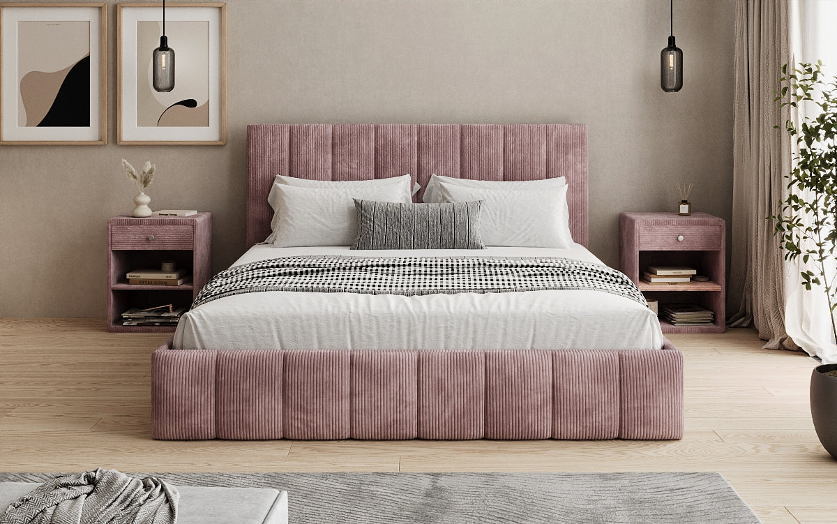 Designer upholstered bed Mila in Corduroy with storage