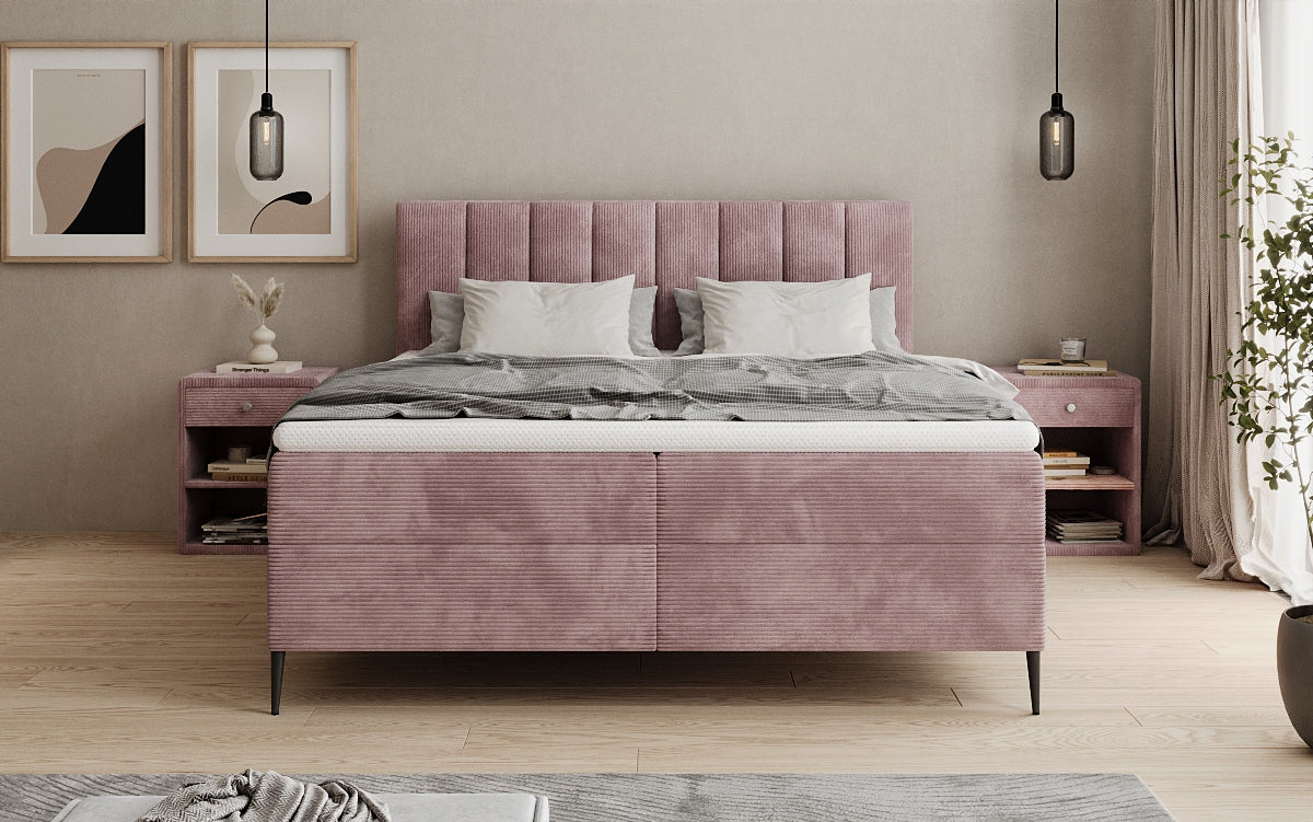Lucca box spring bed in Corduroy with storage and legs
