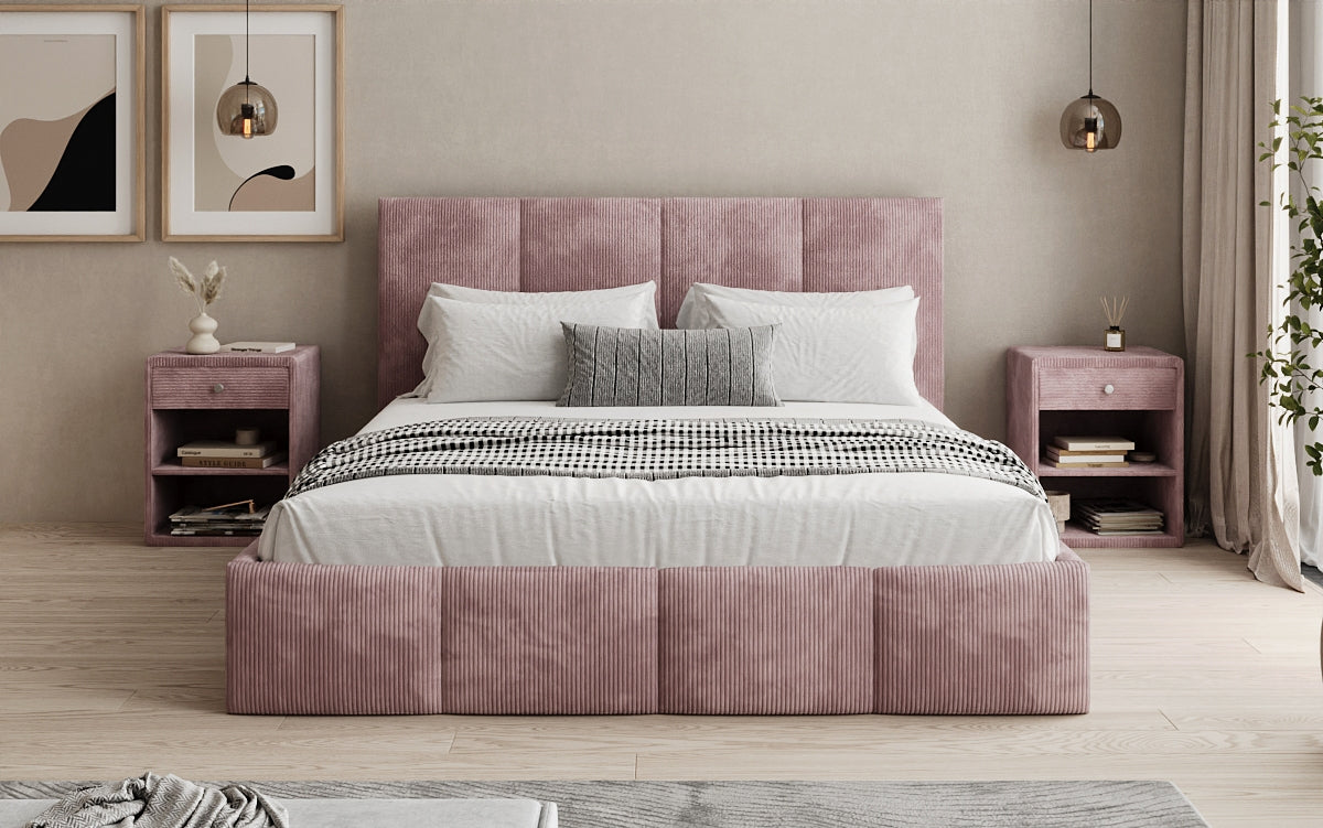 Designer upholstered bed Mina in Corduroy with storage space