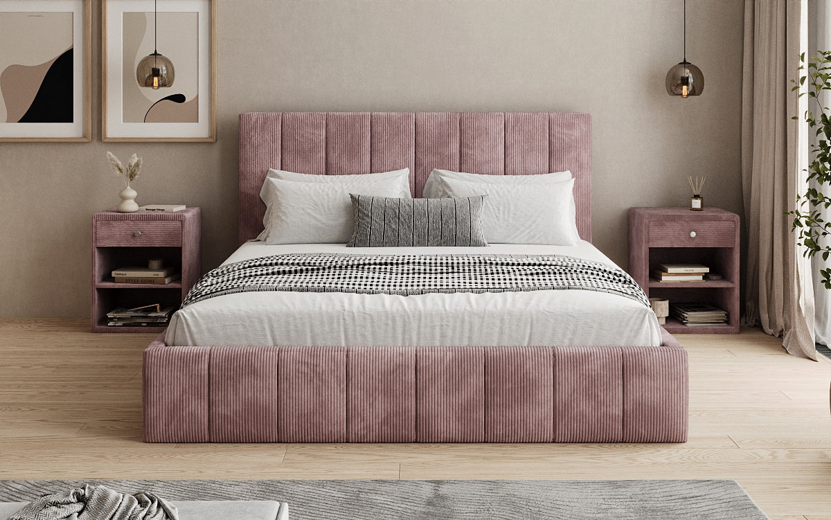 Designer upholstered bed Maja in Corduroy with storage