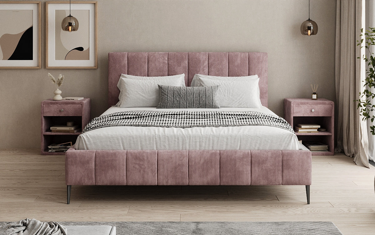 Designer upholstered bed Astrid in Corduroy with storage space