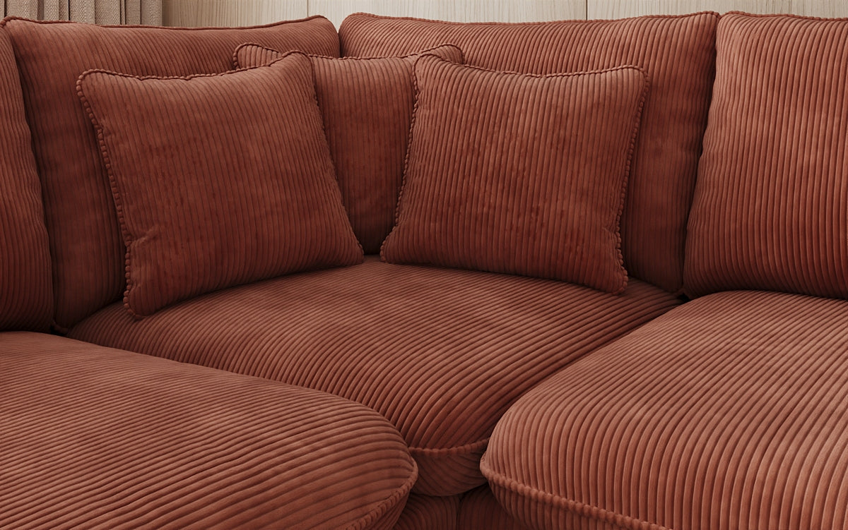 Designer corner sofa Laguna with metal feet in Corduroy