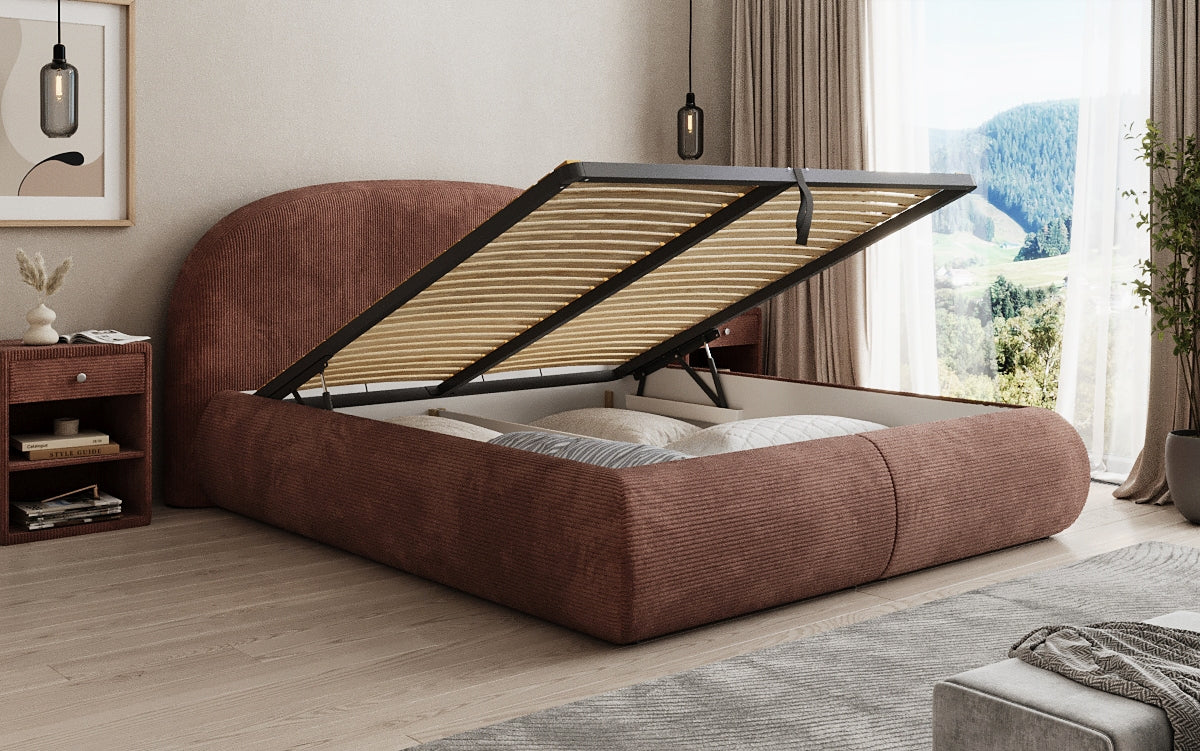 Designer upholstered bed Loop in Corduroy with storage space