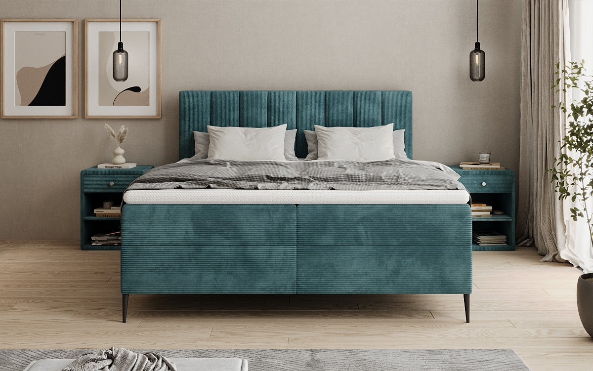Lucca box spring bed in Corduroy with storage and legs