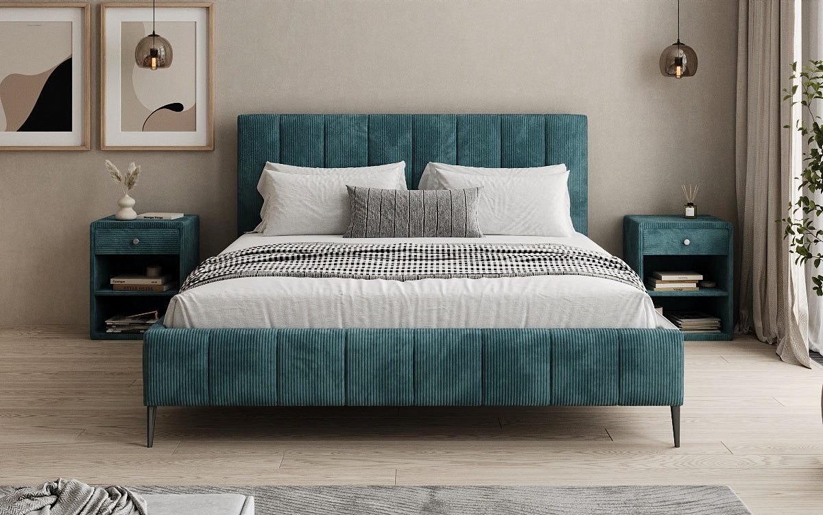 Designer upholstered bed Astrid in Corduroy with storage space