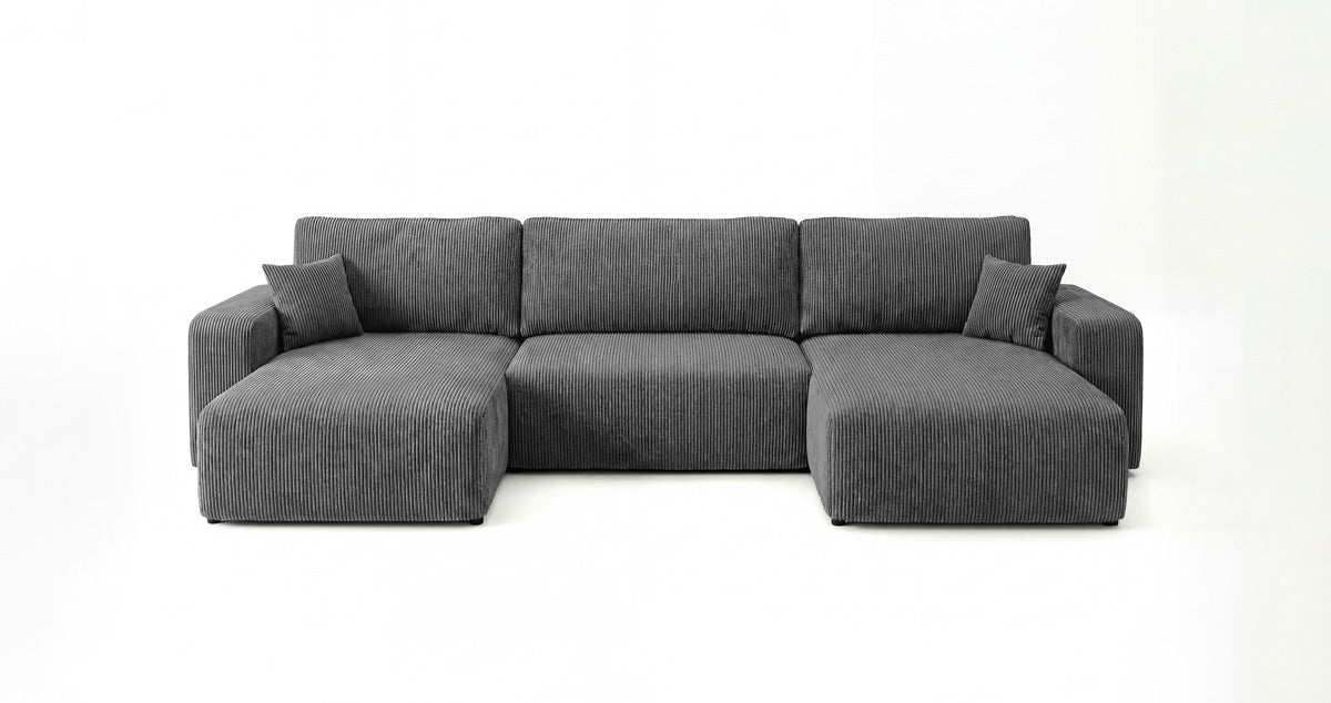 Designer Sofa Noma U mit Schlaffunktion und Stauraum in Cord