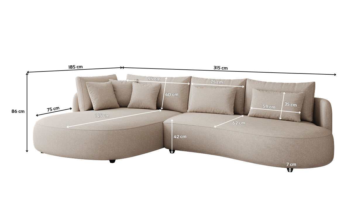 Designer corner sofa Ando Mini in textured fabric