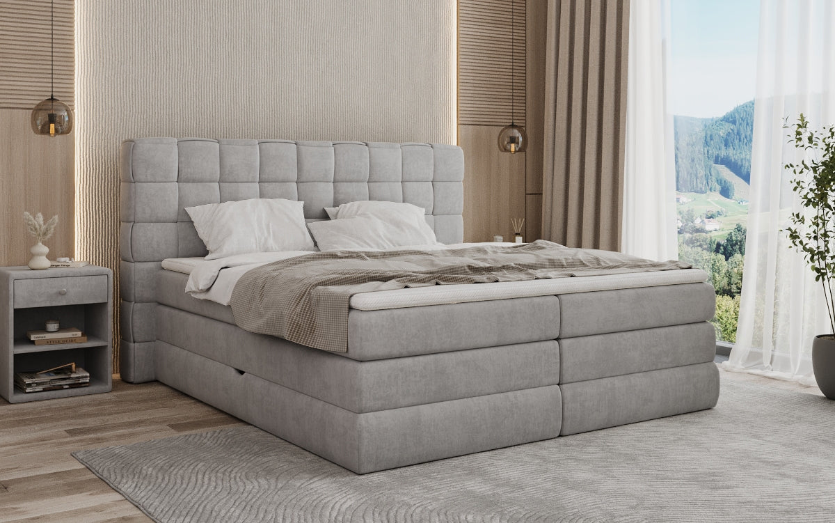 Trama box spring bed with storage in velvet