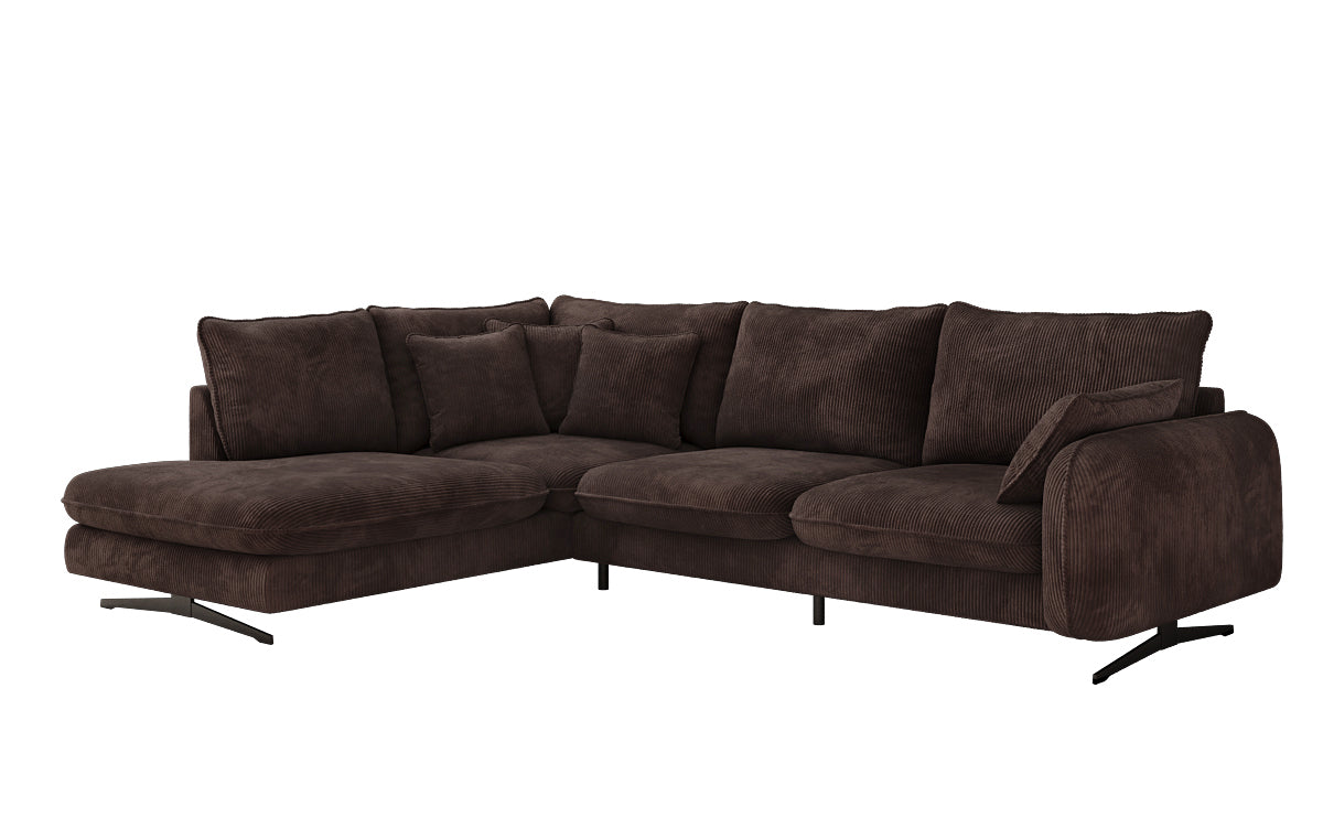 Designer corner sofa Laguna with metal feet in Corduroy