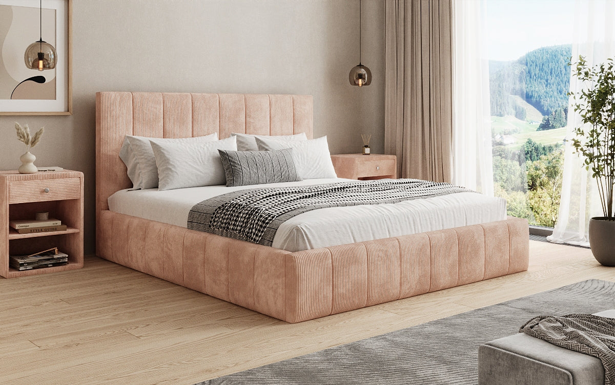Designer upholstered bed Maja in Corduroy with storage