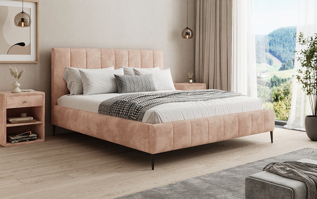 Designer upholstered bed Astrid in Corduroy with storage space