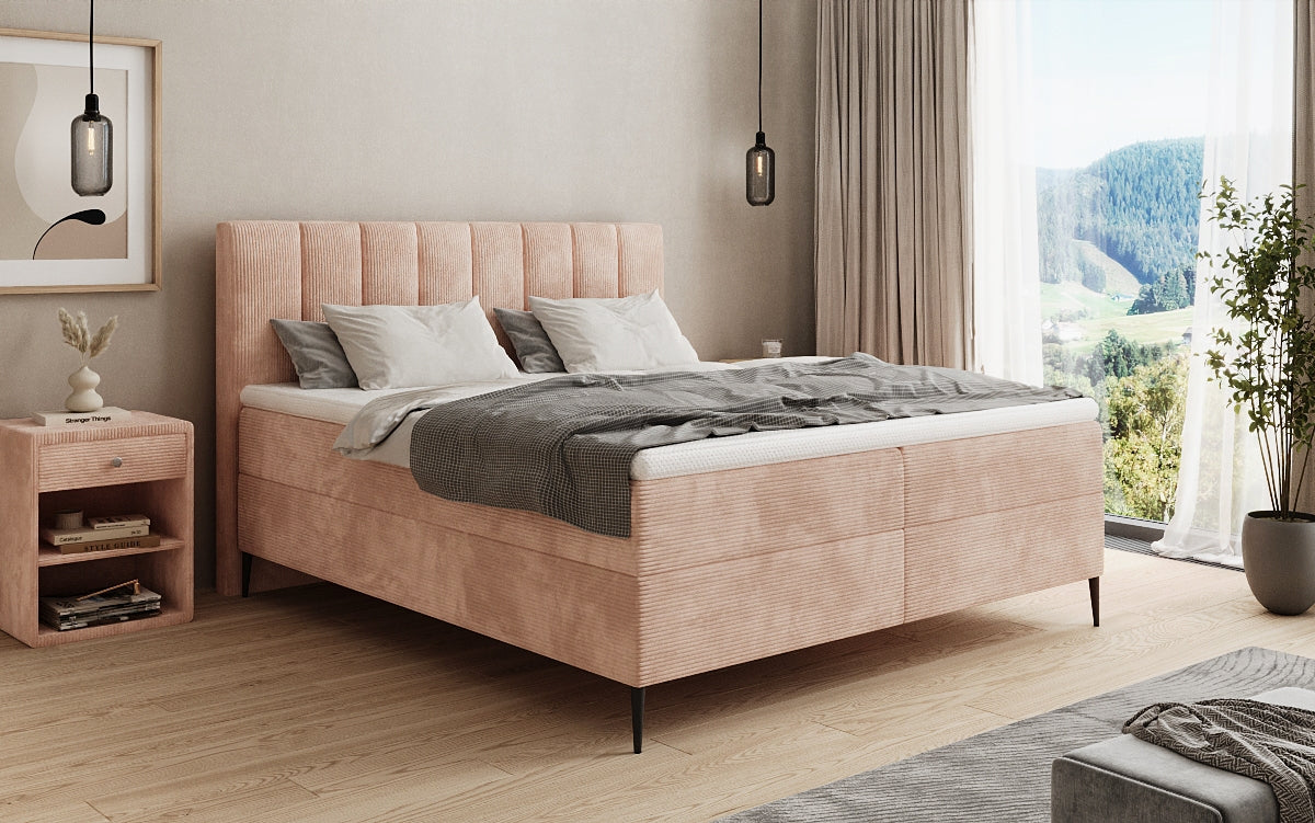 Lucca box spring bed in Corduroy with storage and legs