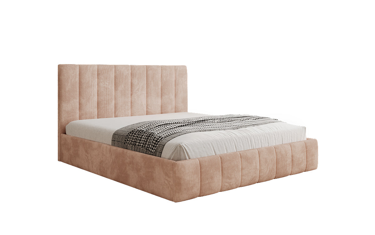 Designer upholstered bed Mila in Corduroy with storage