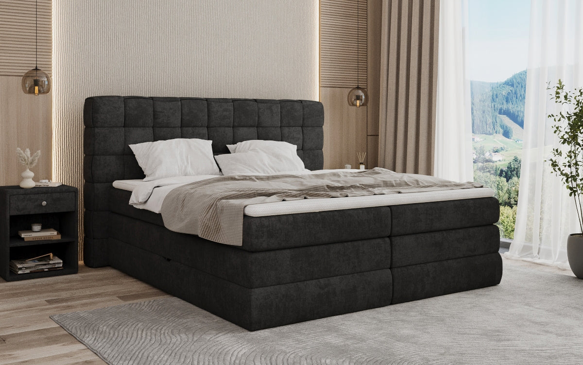 Trama box spring bed with storage in fabric