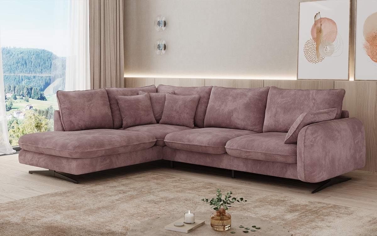 Designer corner sofa Laguna with metal feet in Corduroy