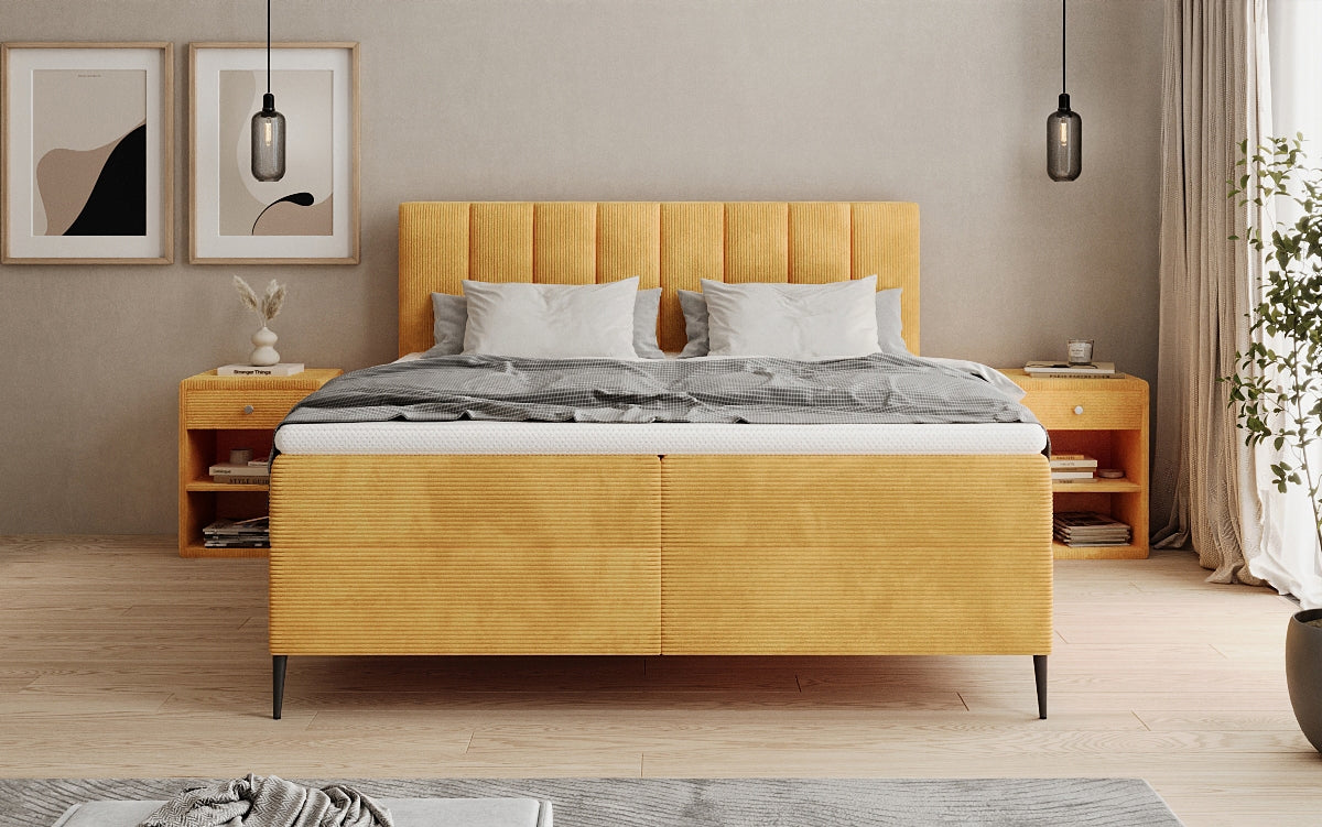 Lucca box spring bed in Corduroy with storage and legs