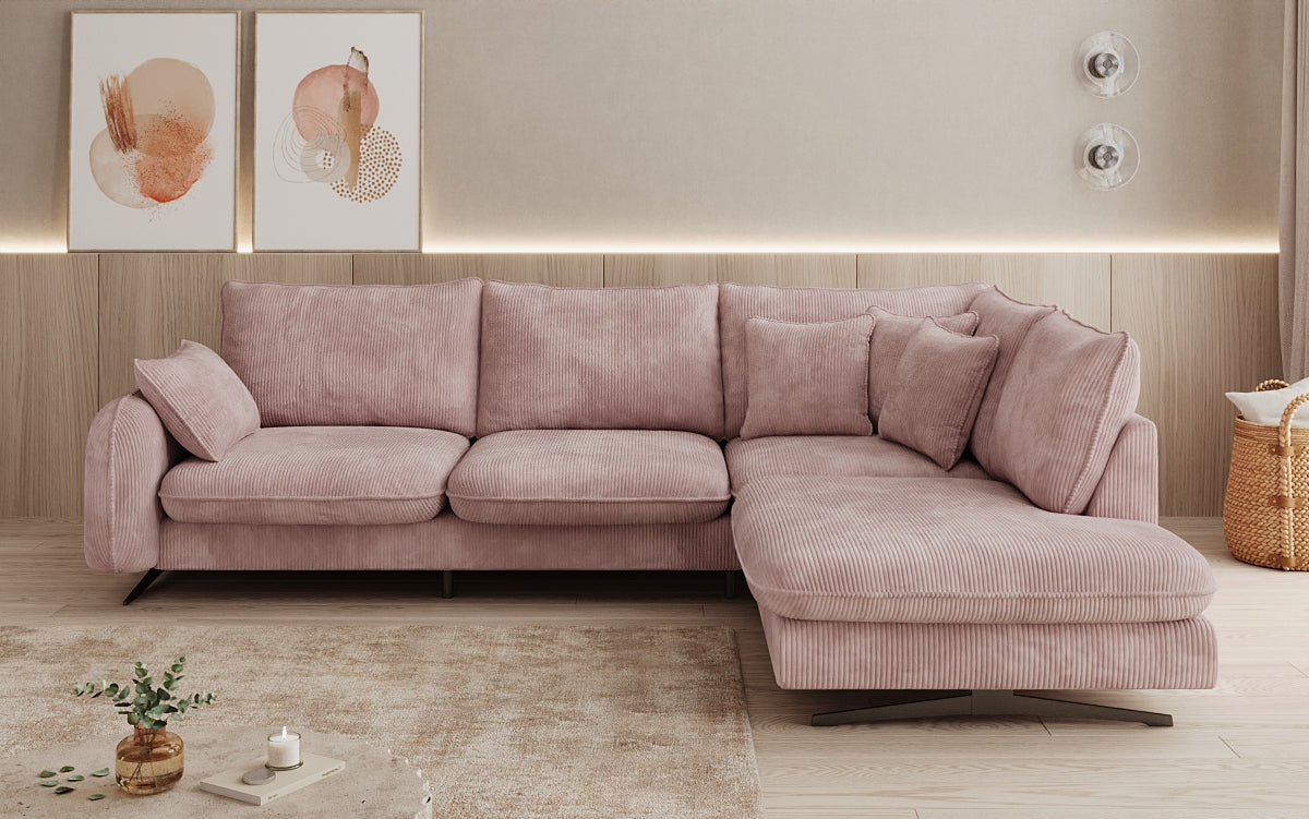 Designer corner sofa Laguna with metal feet in Corduroy